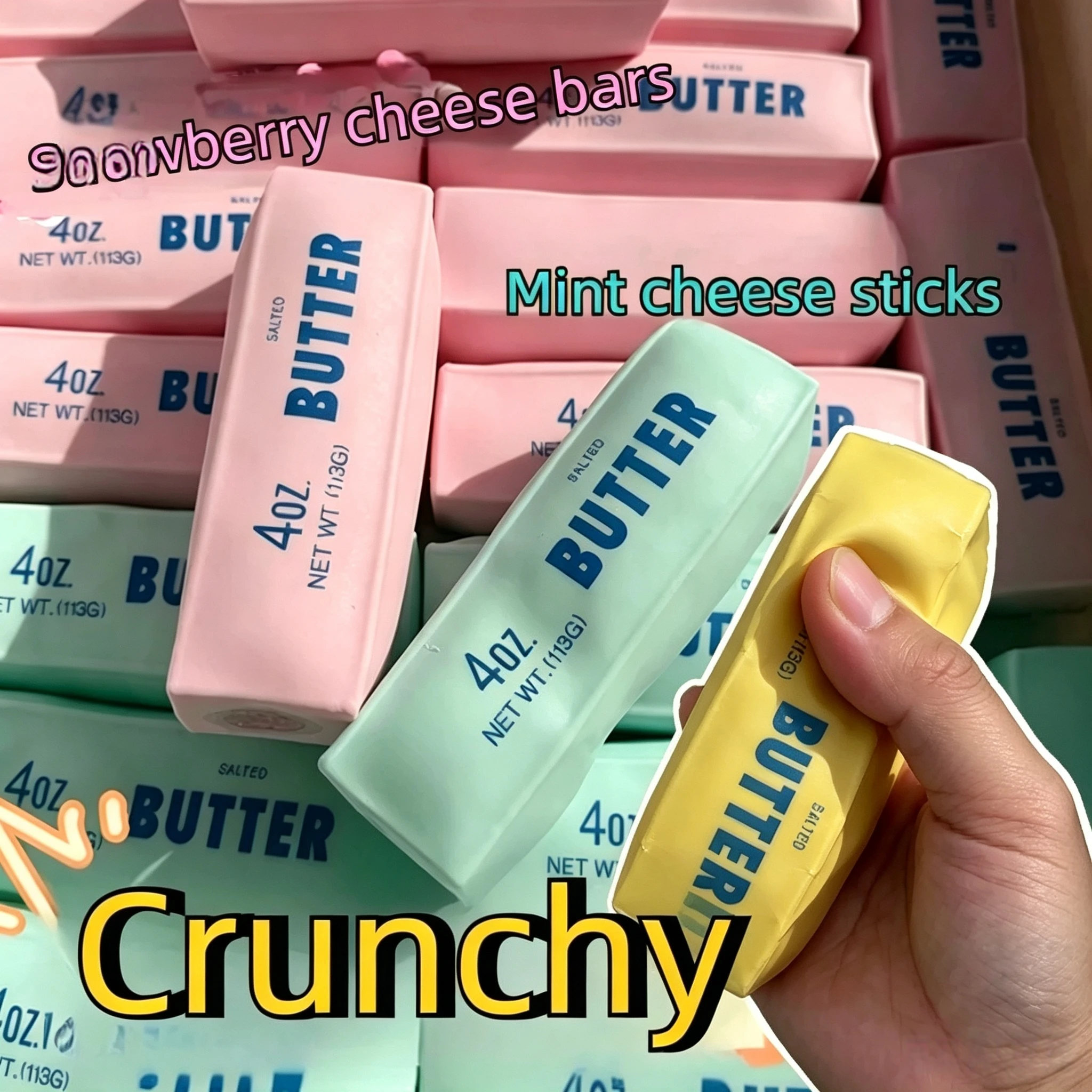 Butter Stick Squishy Stress Ball Fidget Toy Crunchy Squeeze round Blocks Anti-Stress ASMR Hand Relaxation Gift for Stress Relief