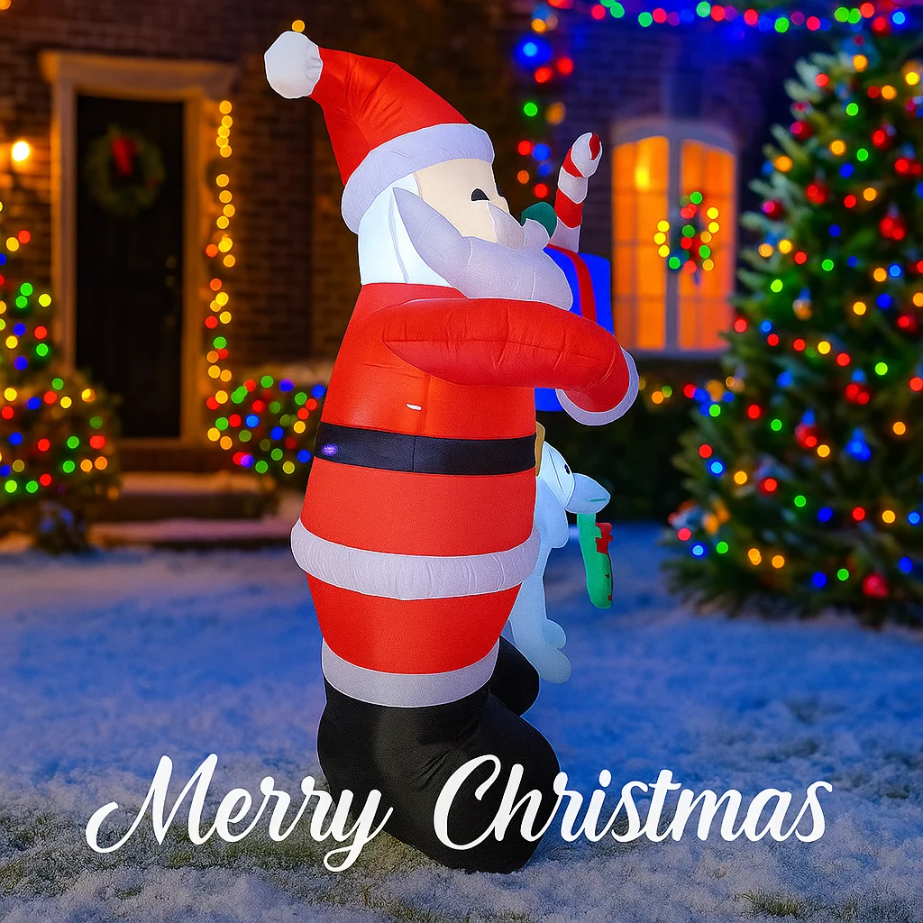 6.8FT Santa Claus Dog Inflatable Christmas Decoration Xmas Ornaments Lights Home Yard Holiday Party Outdoor Holiday Decor Toy