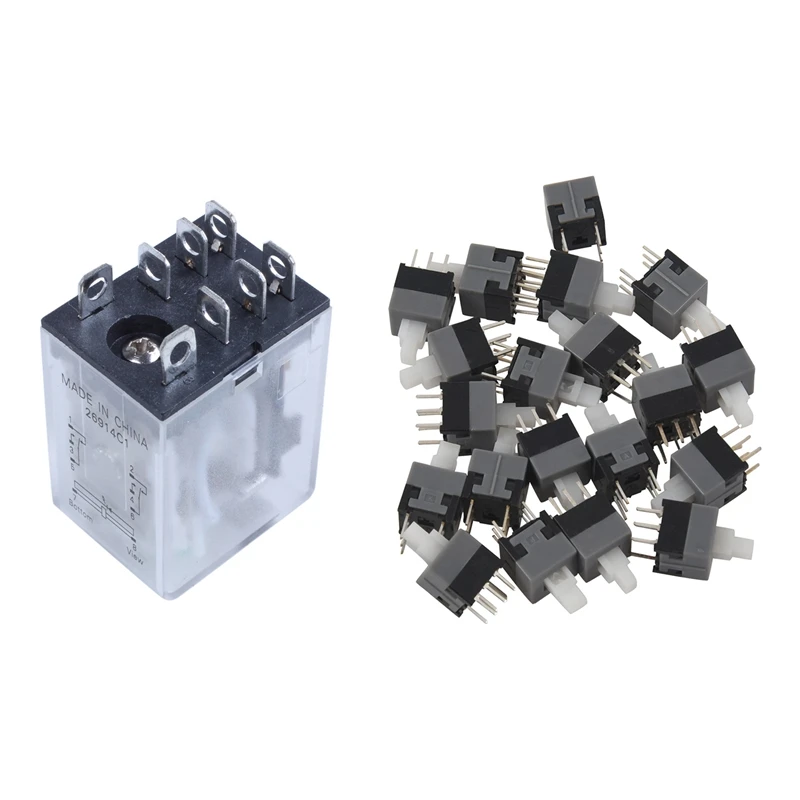 8-Pin LED Electromagnetic Relay 1 Pcs With 6 Pin DPDT Latching Tact Tactile Push Button Pushbutton Switch 20 Pcs