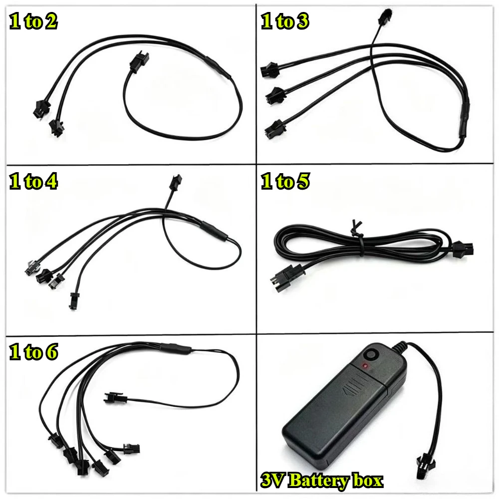 10Pcs 2Pin EL Wire Splitter Connector 1 to 2 3 4 5 6 Ways Cable LED Neon Light Wiring Fittings Splitting Wire Lamp Accessorie