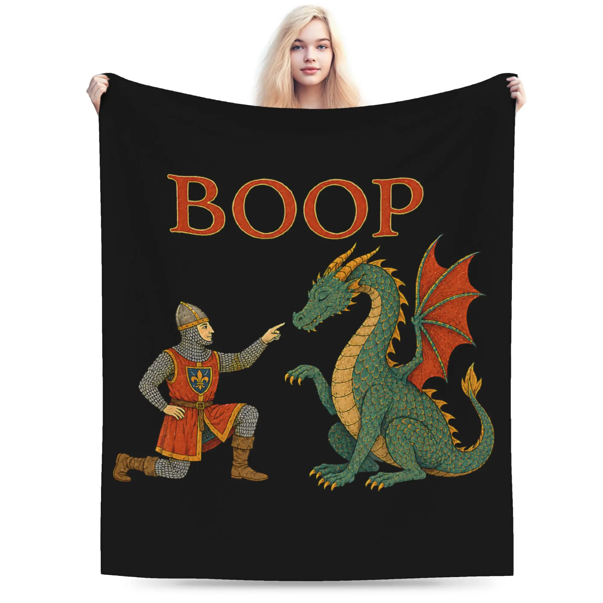 Le Boop Medieval Knight Dragon Blankets Flannel Summer  Multi-function Warm Throw Blankets for Home Bedroom Bedspread
