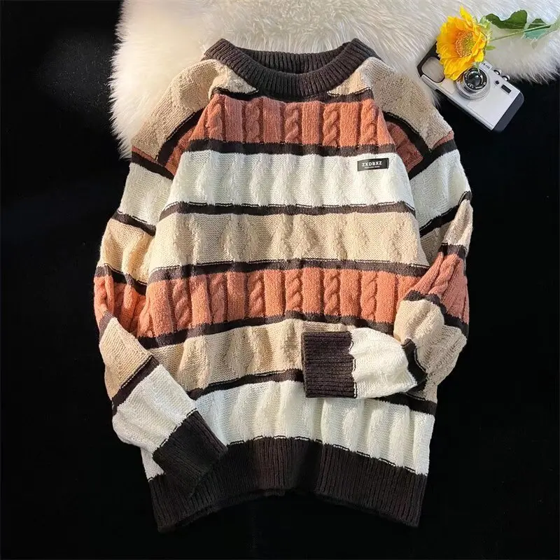 سترة رجالية محبوكة بتصميم أمريكي عتيق فضفاضة، هودي كبير الحجم مريح وقابل للتنفس للخريف والشتاء، مقاس كبير يصل إلى 250 رطلاً