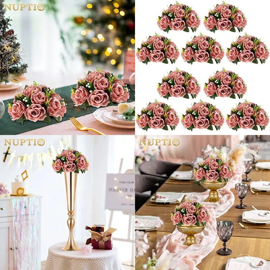 

Artificial Flower Centrepieces for Tables - Fake Flowers s Balls 9.5in Diameter - Silk Faux Arrangement for Wedding Party Cente