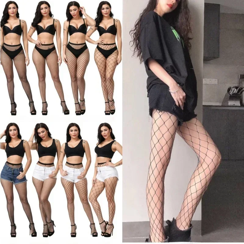 Oversize Womens Fishnet Stockings Pantyhose Plus Size Black Garters Long Socks Female Tight Leggings Lingerie Stocking Tights