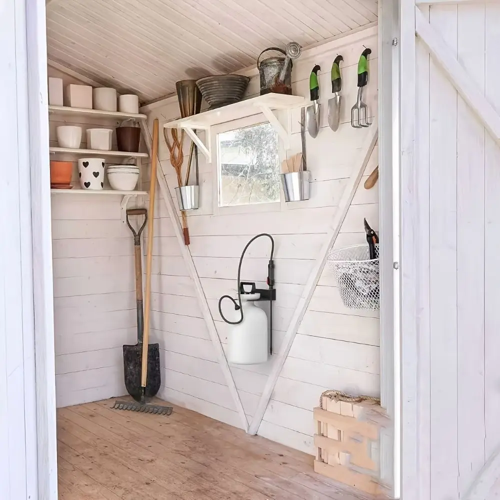 

Wall-Mounted Garden Sprayer Rack Versatile Design Rust Resistant Tool Storage Shelf Space-Saving Heavy Duty Wall Mount Storage