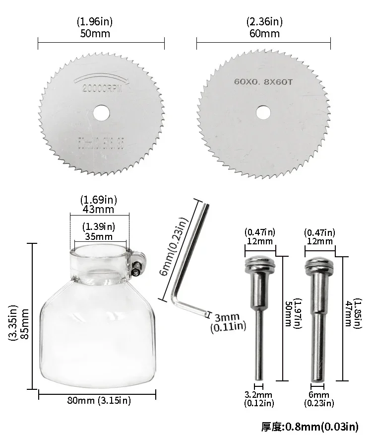 6Pcs/set Stainless Steel Slice Metal Cutting Disc with 1 Mandre for Dremel Rotary Tools 16 18 22 25 32mm Cutting Disc Hand Tools