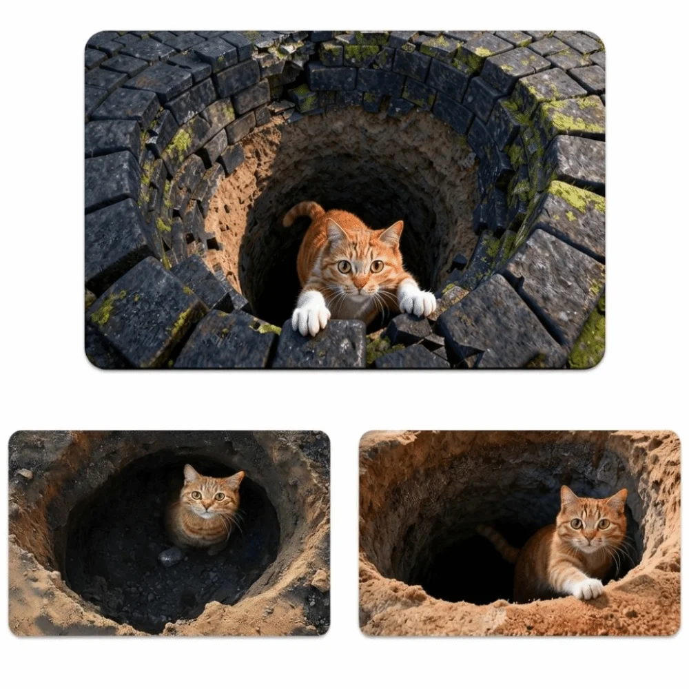 3D Flat Optical Illusion Doormat Non-slip Absorbent Bathroom Carpet Multiple Sizes Water-absorbing Bedroom Door Rug Home Decor