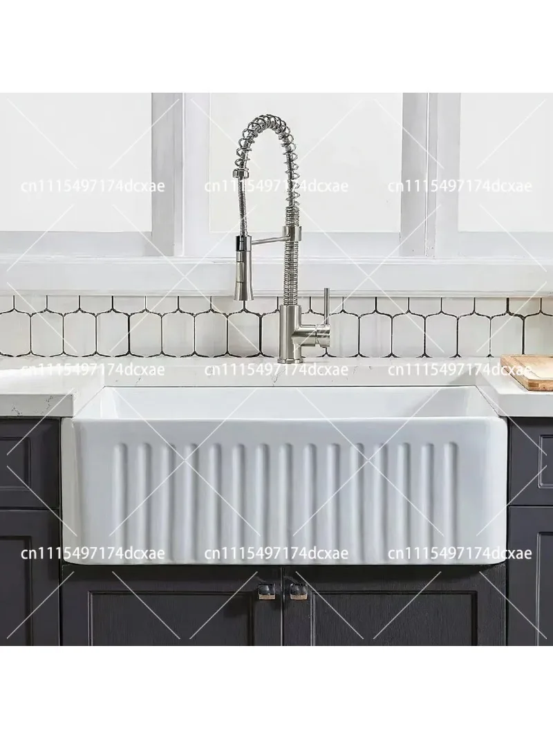 Kitchen front semi-embedded ceramic sink dish basin large ultra-deep rectangular basin under the balcony