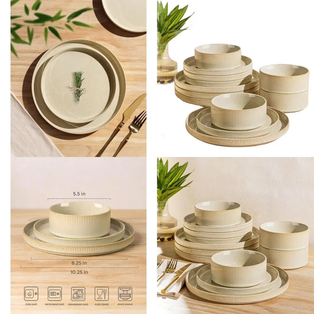 

12-Piece Porcelain Dinnerware Set: Lightweight, Speckled Plates and Bowls, Scratch-Resistant, Oven, Microwave, and Dishwasher Sa