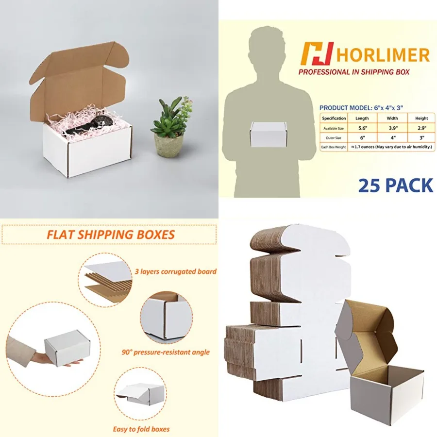 

6x4x3 Inch Shipping Boxes Set of 25, Corrugated Cardboard Box Literature Mailer