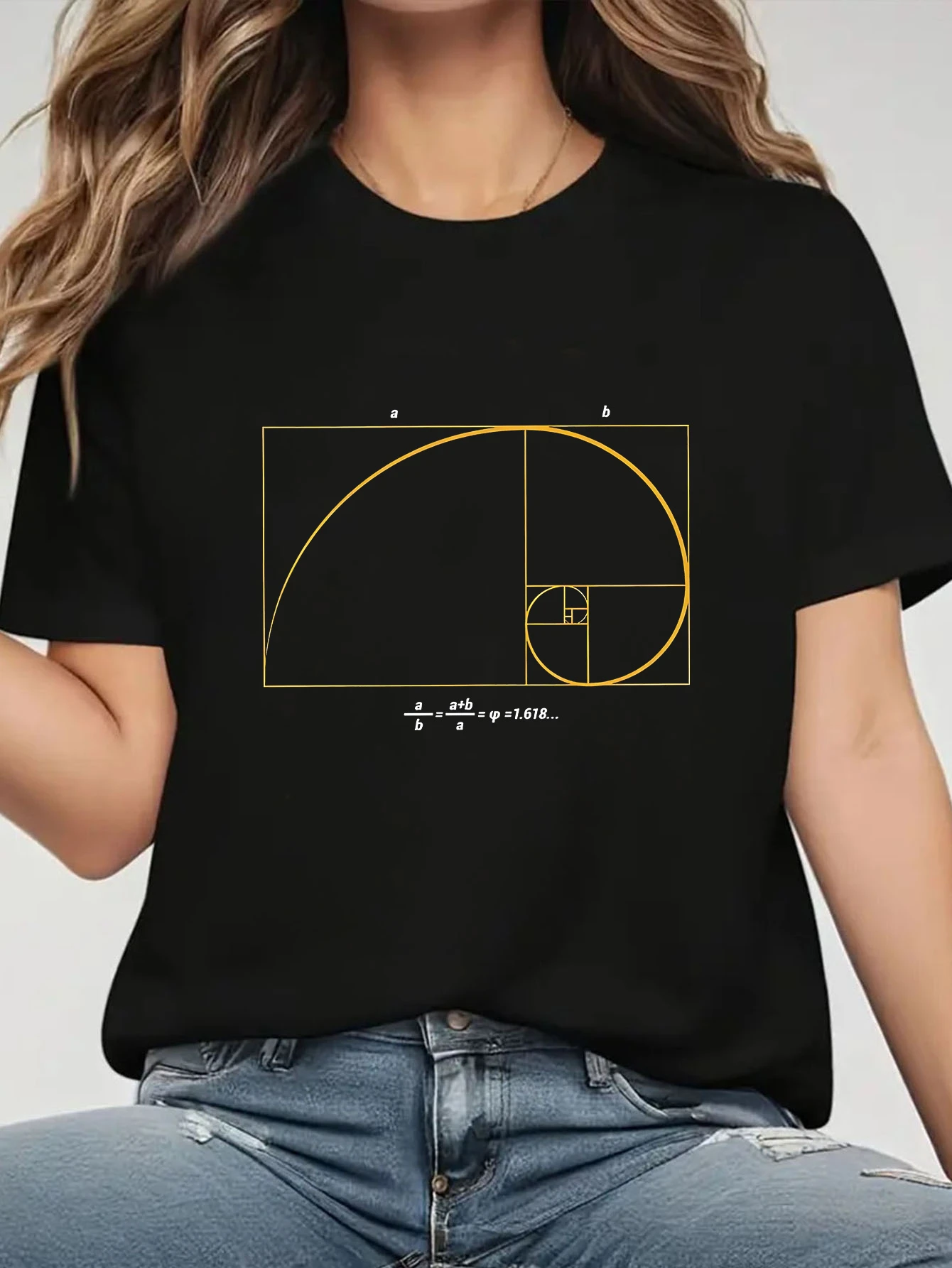 Women's Fibonacci Sequence Golden Ratio Spiral T-Shirt  Featuring the Phi (φ) mathematical pattern a loose-fit casual everyday