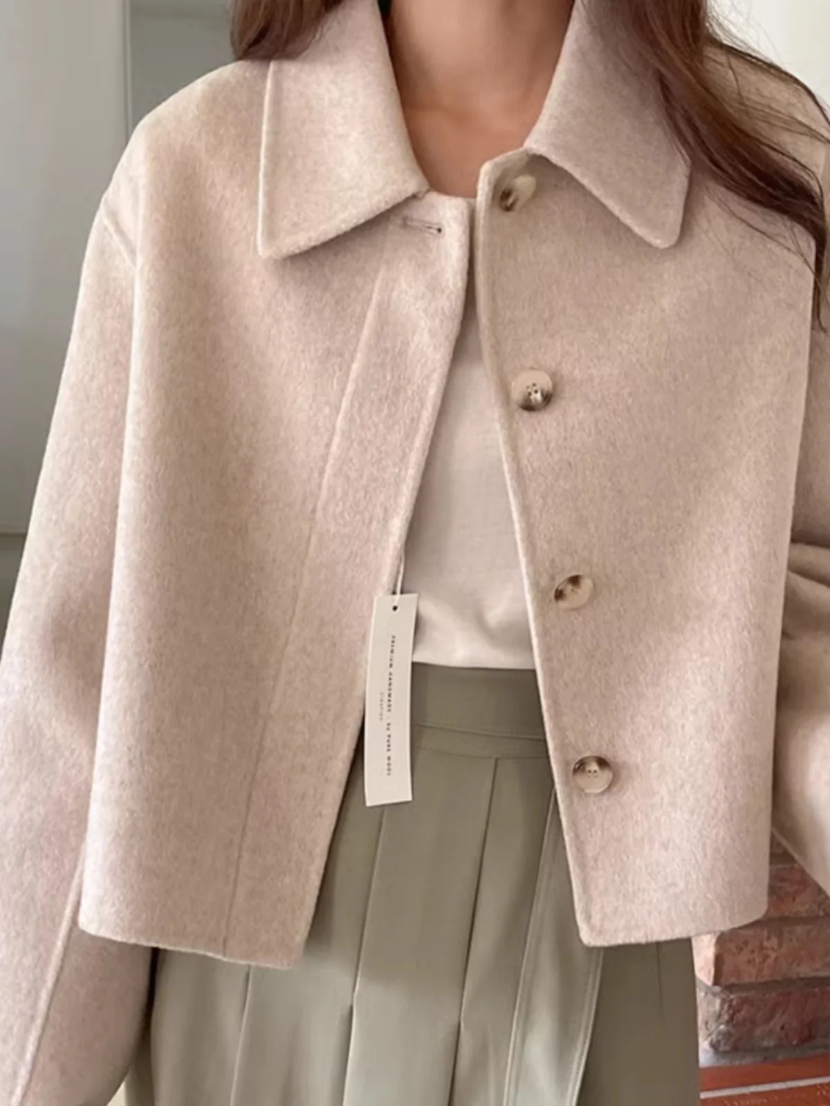 Chic Woolen Coat Women's ort Sle Turn-down Collar Single Button Design Korean Version Pure Color Commute Faion 2023