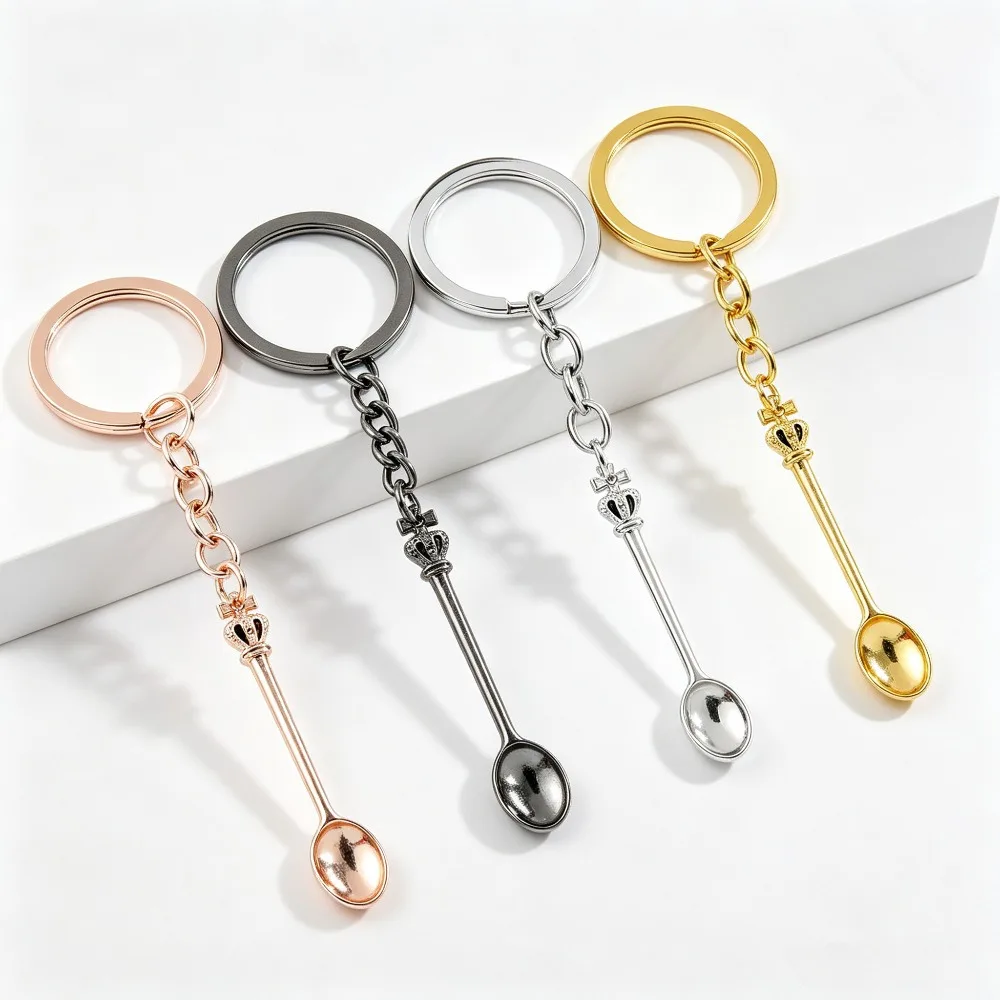Crown Mini Spoon Keychain Couple Keyring Pendant Purse Handbag Car Key Holder Jewelry Accessories Hot Selling Small Gift view 3