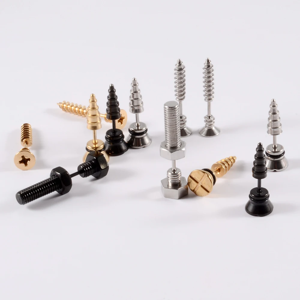 Pair Stainless Steel Nail Screw Piercing Stud Earrings Unisex Punk Rock Piercing Jewelry Nut Screw Spike Pinch Plug Jewelry