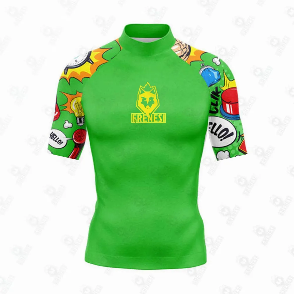 

Frenesi Men Surfing Diving Tee Swimwear Tight Short Sleeve T Shirt Swim Floatsuit Top UV Swimming RashGuard Prevent Jellyfish