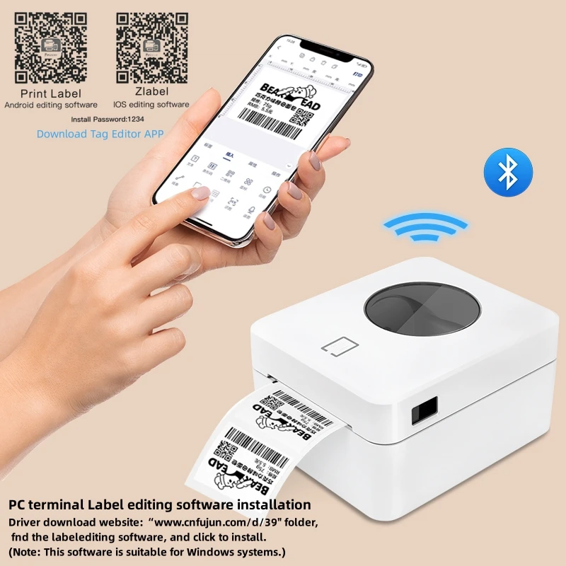 POS9250 Thermal Label Printer Portable Printer 203DPI for 4x6 Mailing Packages Printing Bluetooth & Automatic Label Recognition