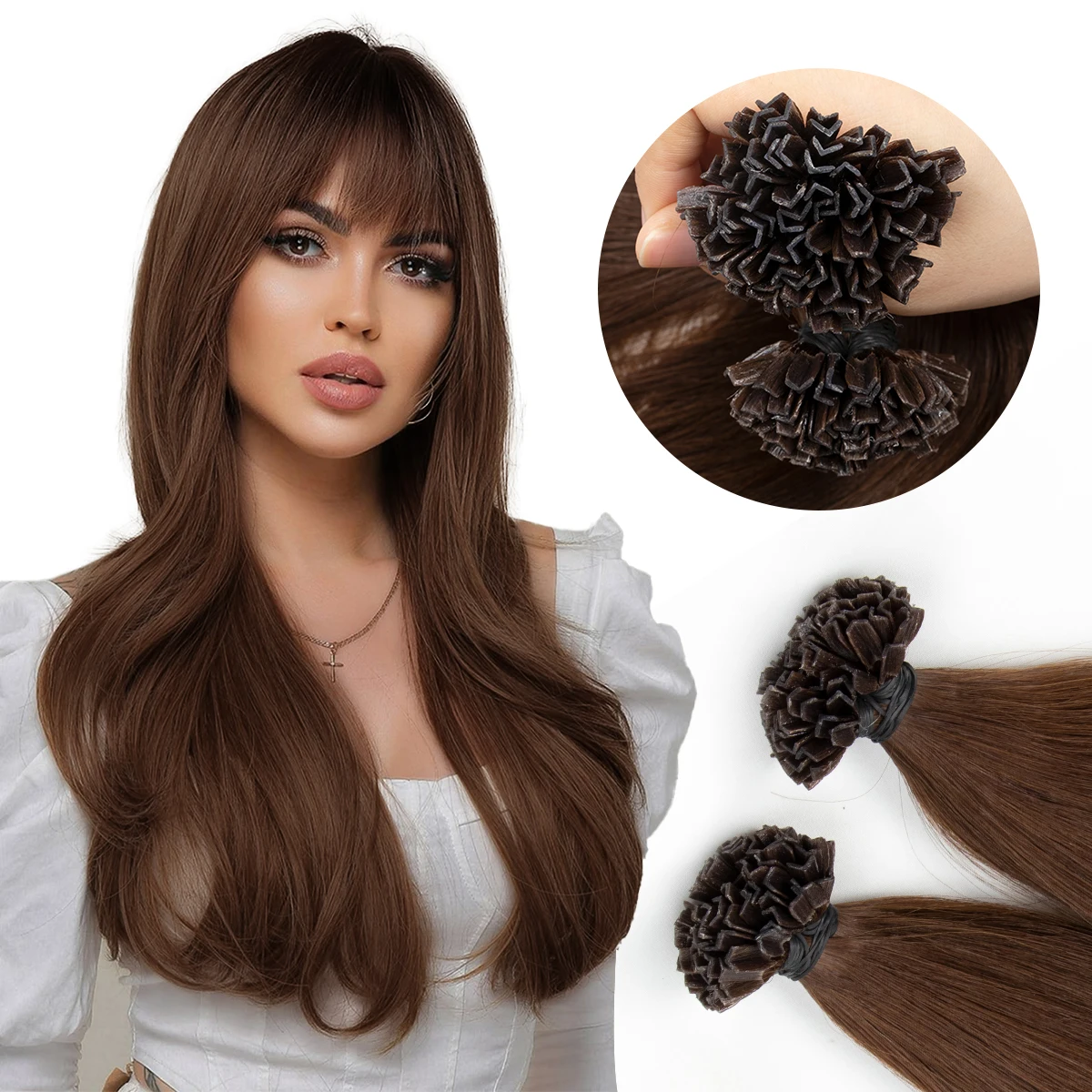 # 04 K-تلميح وصلات شعر شعر الإنسان V تلميح الكيراتين الانصهار وصلات شعر طبيعي مستقيم آلة تمديدات شعر ريمي #1