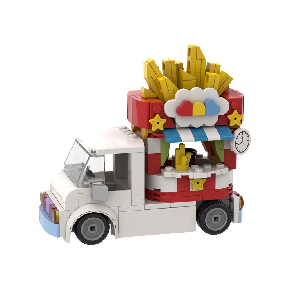 MOC French fry truck Model Building Blcoks Christmas Grilling Stand Bricks Hot Drinks Stands Tuk-Tuk Coffee Toys Kids Xmas Gift