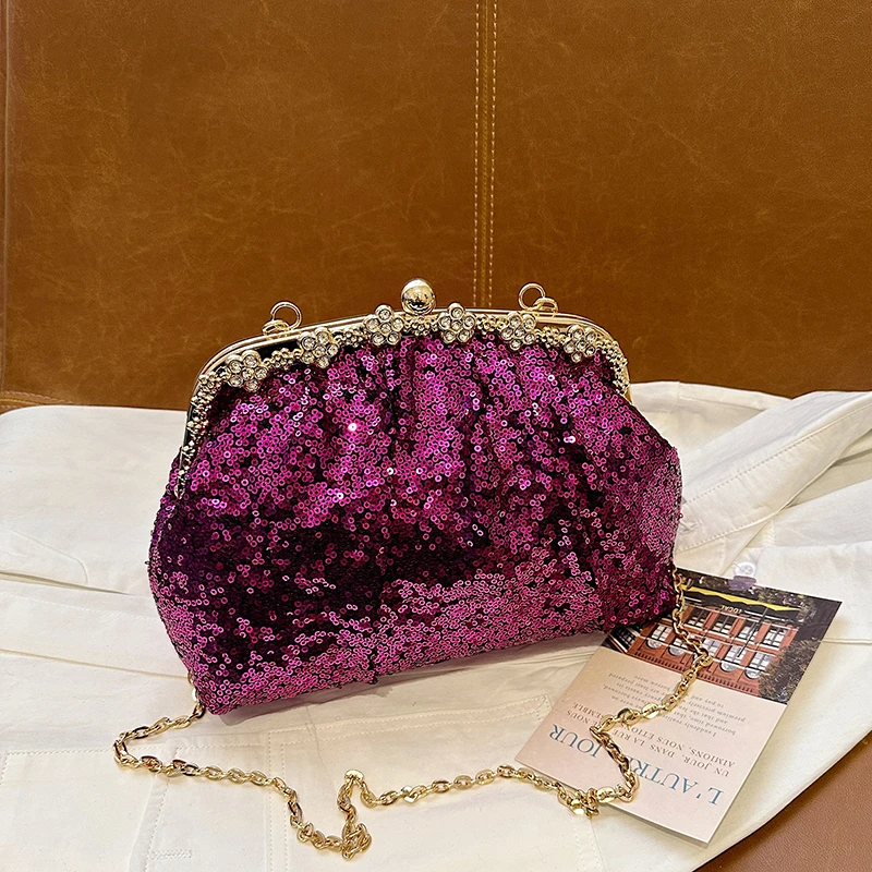 Borsa Da Donna Con Brillantini Argento, Pochette Da Sera Con Tracolla Regolabile, Chiusura Lampo, Elegante Per Matrimoni, Ballo E Feste - 3