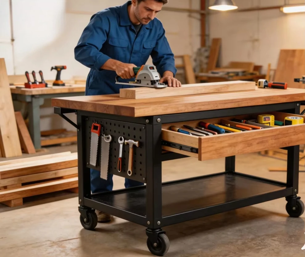 48-Inch Industrial Adjustable Workbench for Garage/Studio, 1500 lbs.