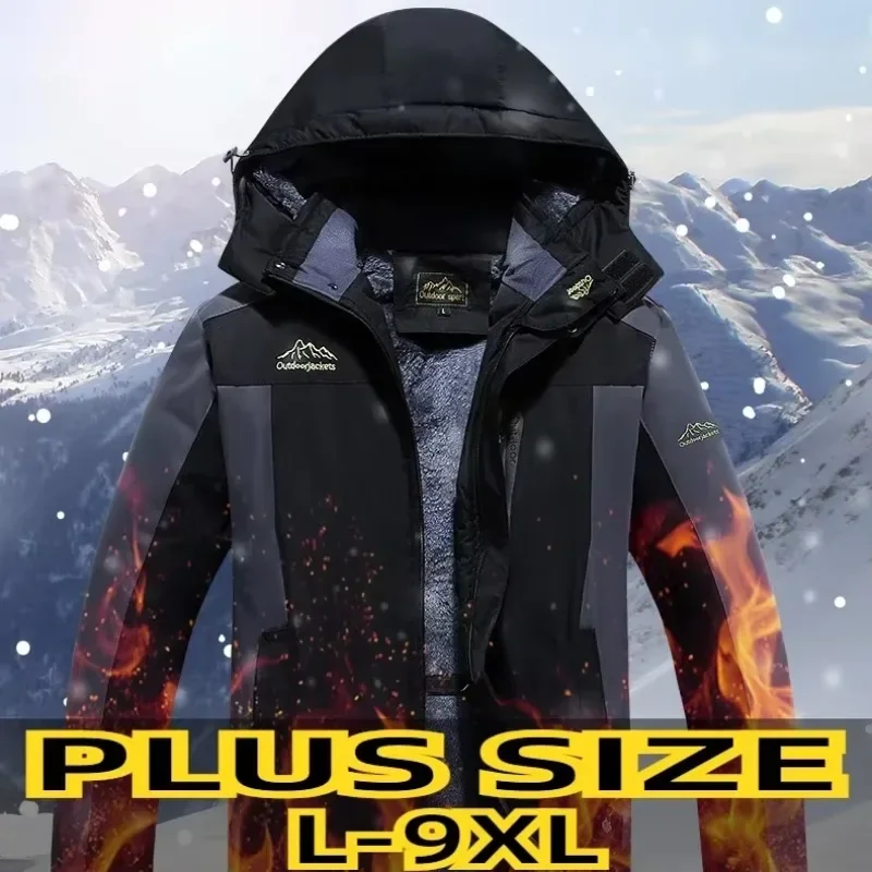 Plus szie Jacken Männer Winddicht Fleece Dicke Warme Mit Kapuze Zip-up Männlich Camping Wasserdicht Plus Große Größe Größere Coat6XL7XL 8XL 9XL