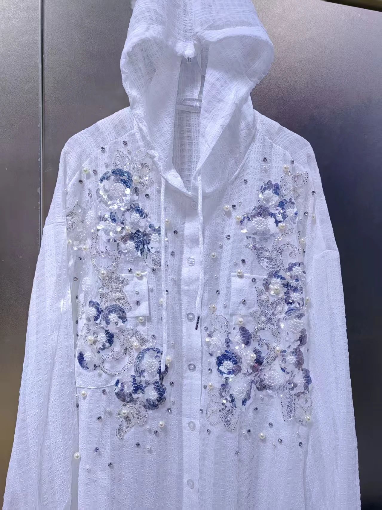 Luxus Stil Sparkle Strass Frauen Mit Kapuze Sommer Herbst Lose Beiläufige Sonnencreme Lange Shirts Blusen Dünne Oberbekleidung Tops