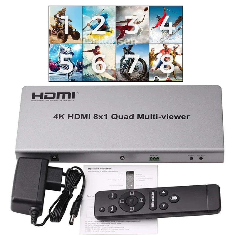 4K HDMI Video Multi Viewer 8 in 1 out HDMI multiviewer Seamless Switcher 8x1 1080P 8 Picture HDMI Multi viewer for TV Projector