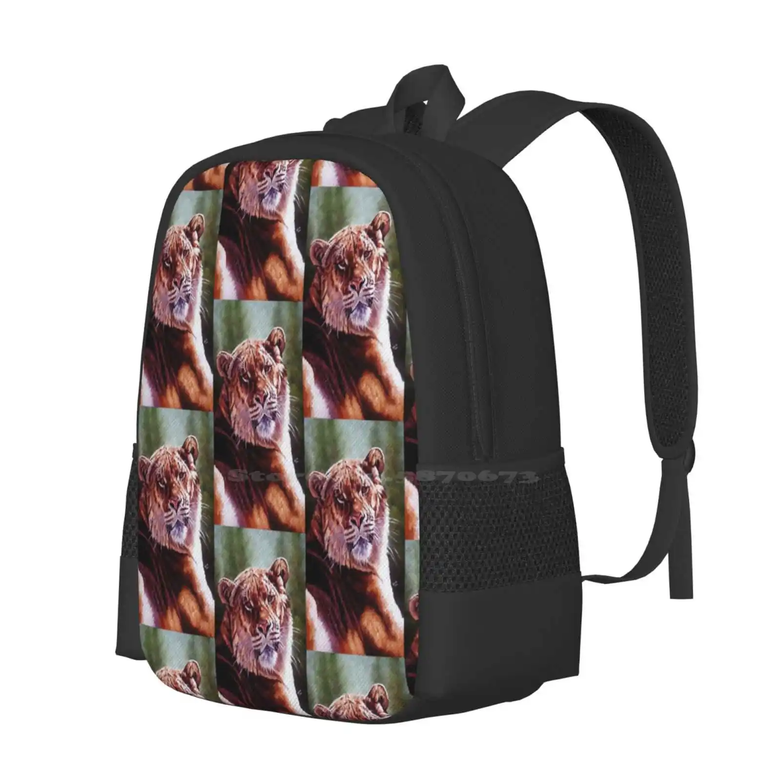 Sophie, The Liger Hot Sale Schoolbag Backpack Fashion Bags Liger Oil Wildcat Wildlife Hybrid Animal Mammal Carnivore Hunter