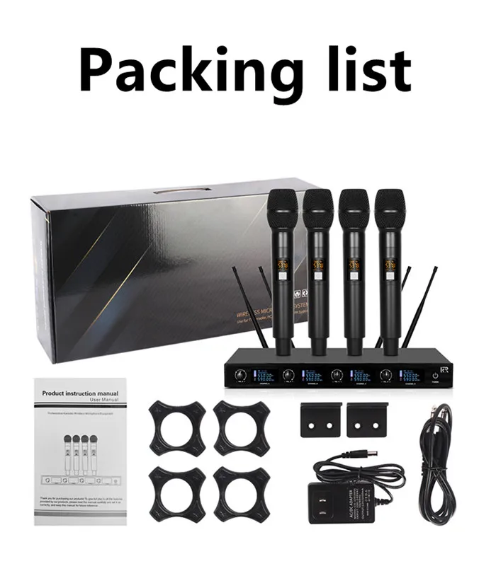 Professional Handheld 4 Channels UHF Wireless Microphone Dynamic Microphone for Church Stage Performance Microphones