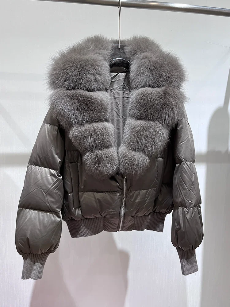 Veste Parka ample avec col en vraie fourrure de renard pour femme, vêtements en duvet d'oie, chaud et moelleux, manteau d'extérieur, nouvelle collection hiver