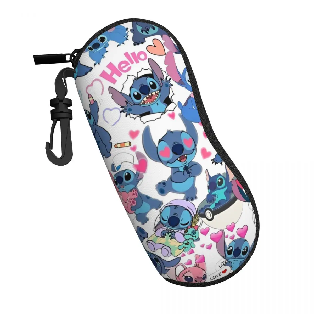 Kawaii Stitch And Angel Glasses Case Cartoon Comic Sunglasses Pouch Fashion Eyewear Box Key Chain Male Female Eyeglass Protector