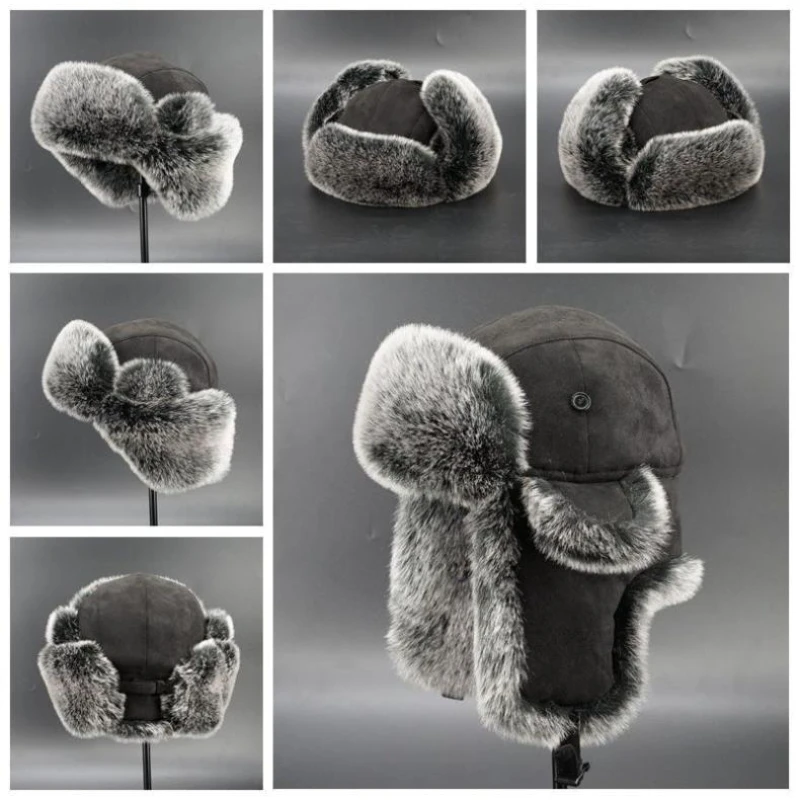 Men's Winter Trapper Aviator Trooper Earflap Warm Russian Waterproof Ski Hat Bomber Cap Russian Warm Ear Protectors Hats