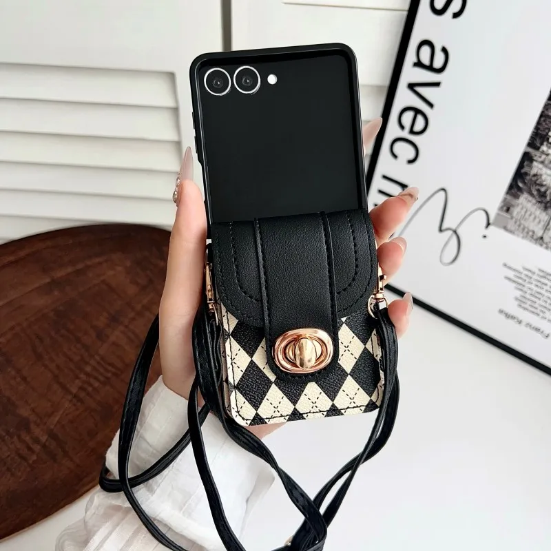 Diamant-Kartenhalter-Hülle mit Trageriemen für Samsung Galaxy Z Flip 7 8 6 5G ZFlip7 Flip7 – Stoßfeste Crossbody-Schutzhülle mit Umhängekordel – Detail 4