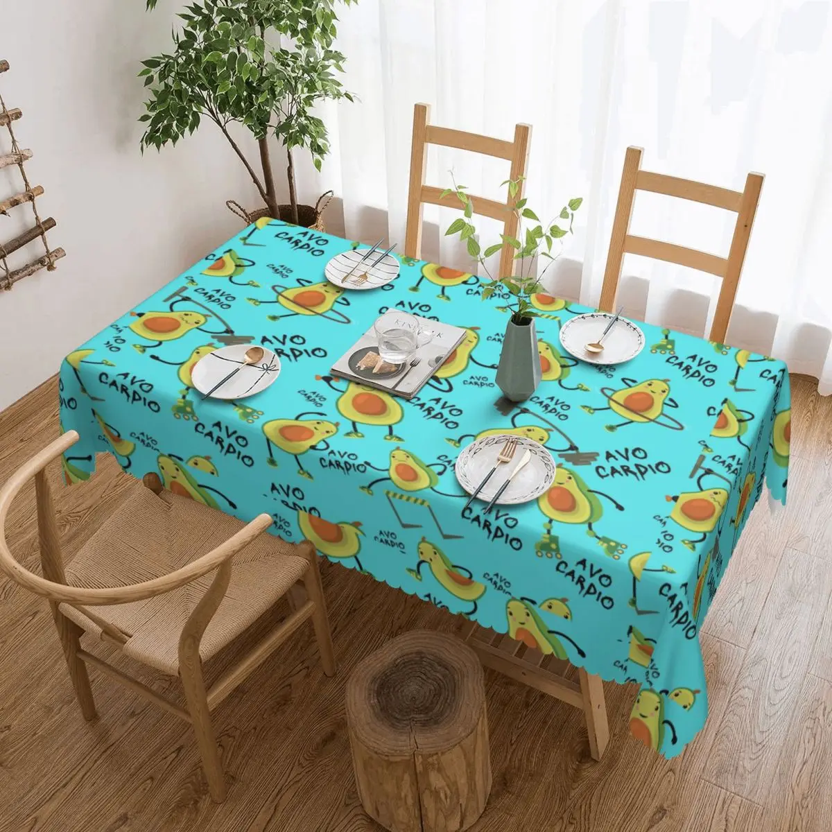 Custom Rectangular Turquoise Avo Cardio Fitness Avocado Pattern Table Cloth Waterproof Tablecloth Outdoor 40