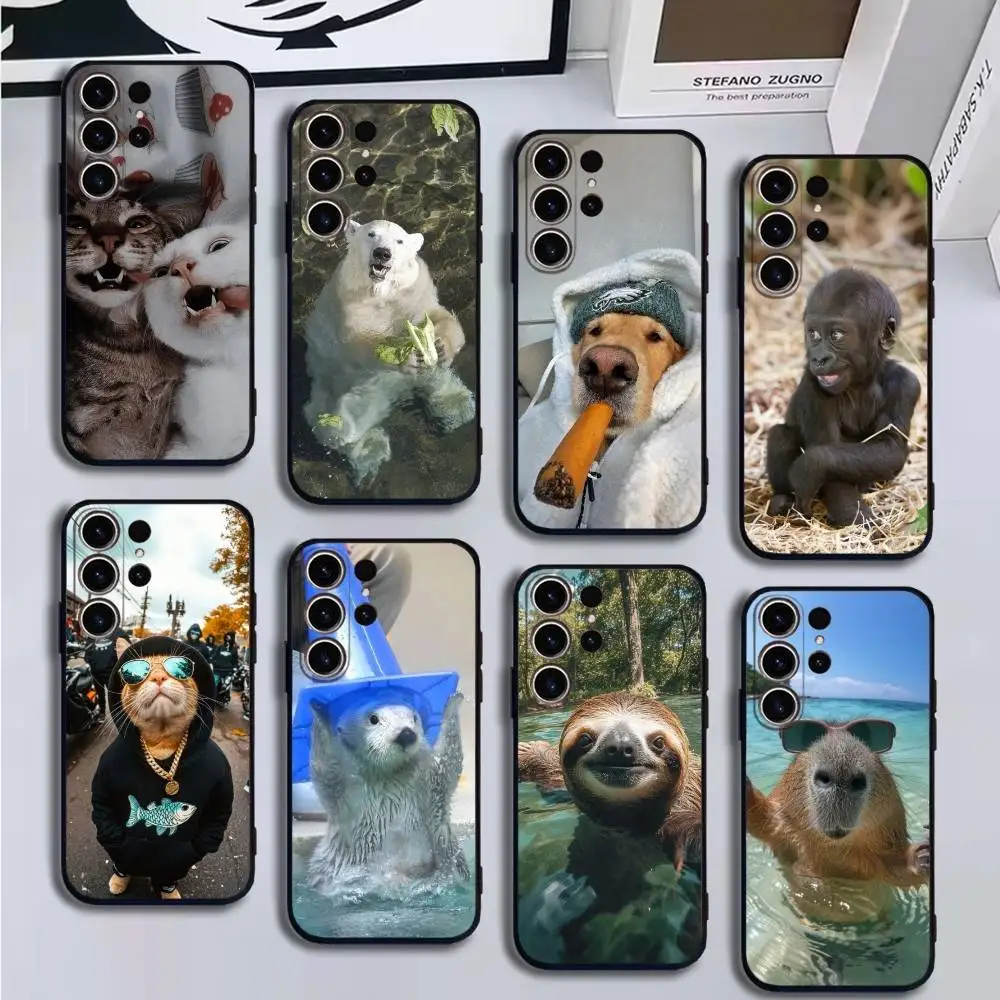

Funny animals Phone Case For SamsungS25,24,21,22,23,30,Ultra,20,Plus,Fe,Lite,Note,10,9,Soft Black Cover