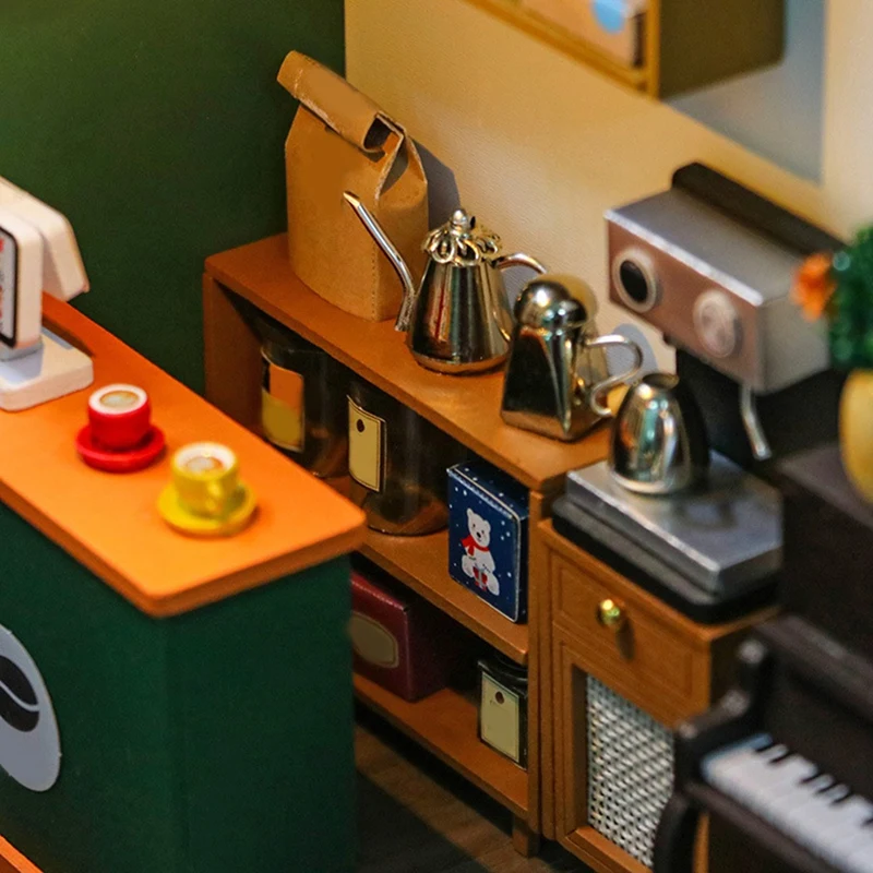 3D ปริศนาอาคารไม้ DIY Miniature Coffee House ชุดสําหรับเด็กสร้างไม้เล็กๆ DIY ชุดคริสต์มาสของขวัญ