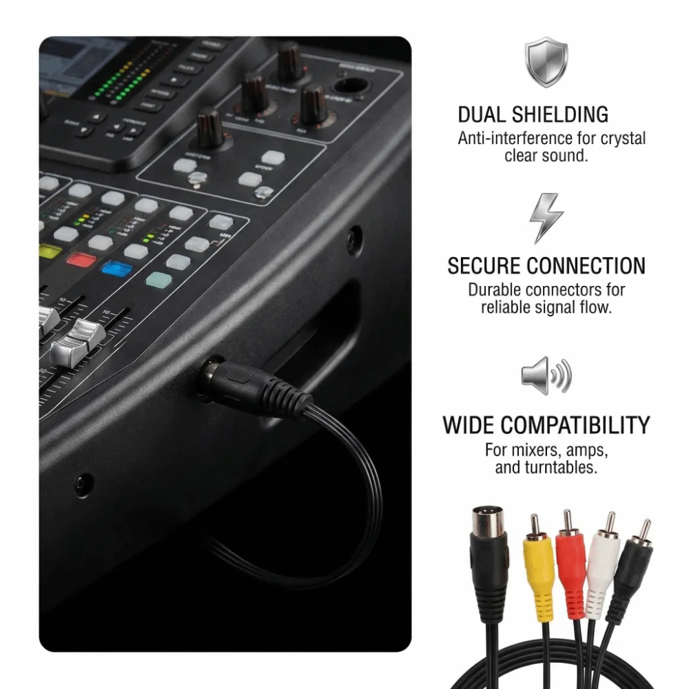 Pure Copper Wire Core DIN 5 Pin Male to 4RCA Male Cable Plug and Play 4.9ft Sound Adapter Cable Sound Extension Cable