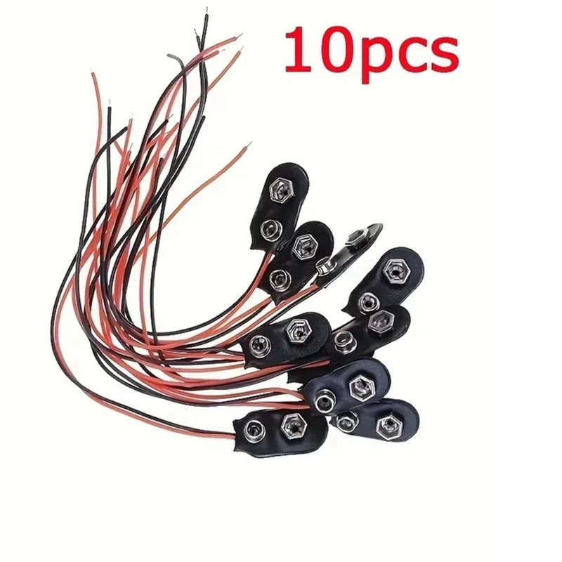 10pc 9V Battery Clips with Red Black Wires Connector for Projects Electronics Repair Power Supply Battery Holder Fast Connection