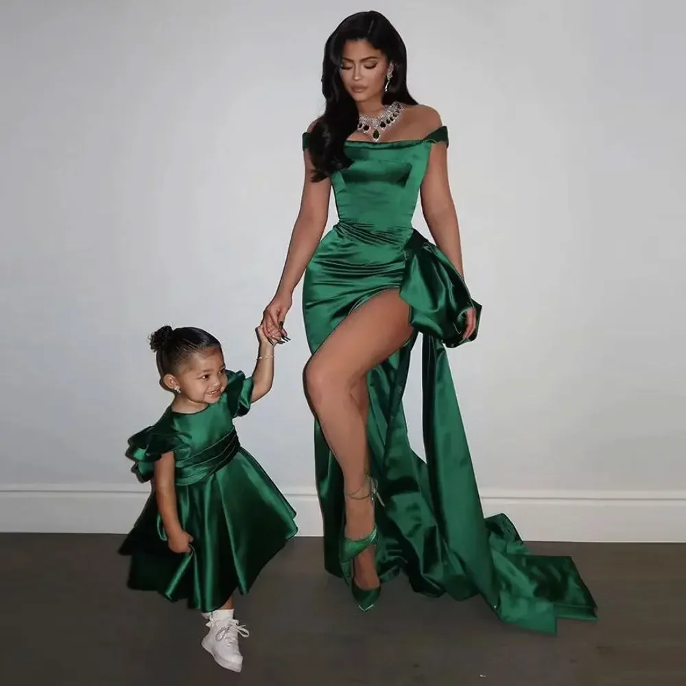 

Emerald Green Mermaid Evening Dresses Sexy Off Shoulder Prom Gowns Side Slit Peplum Arabic Women Special Occasion Party Dress