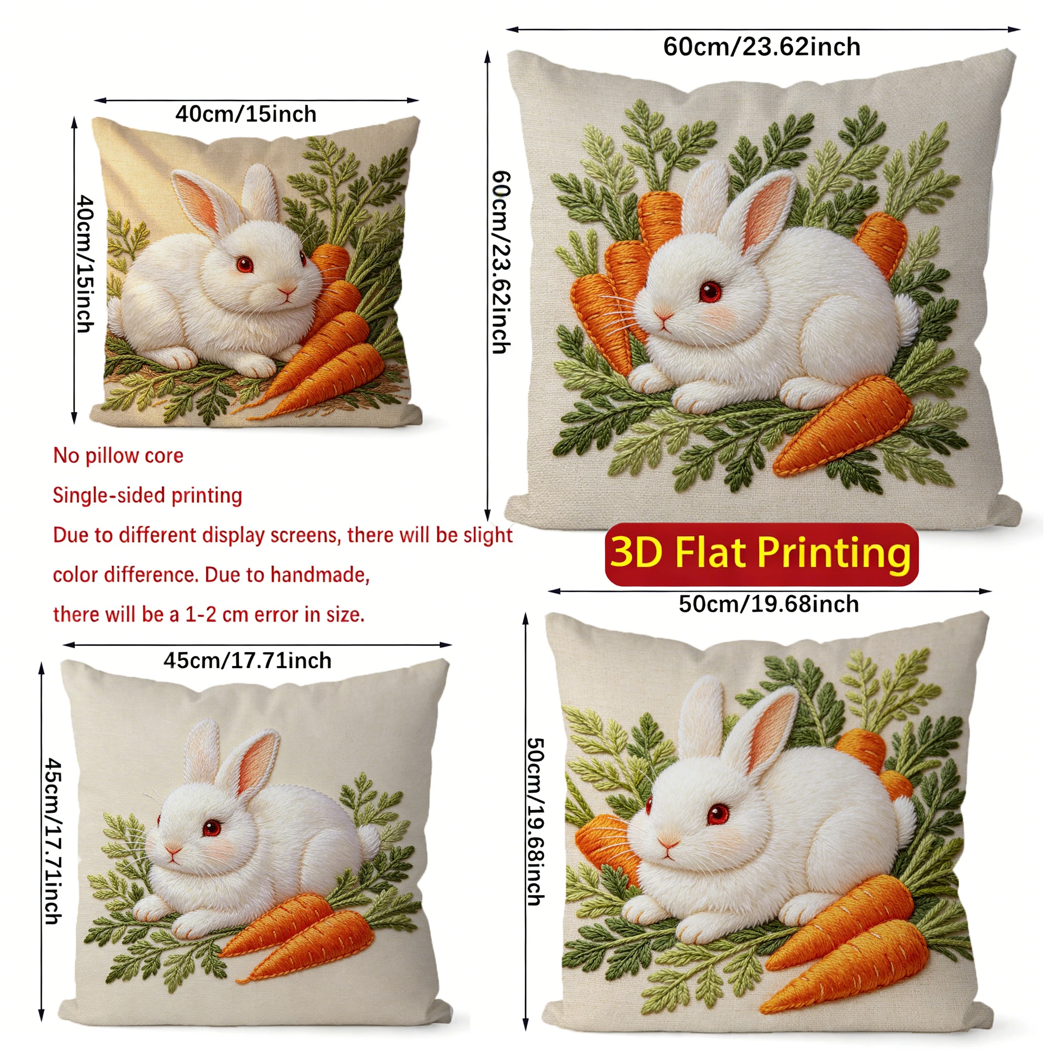 Cute Rabbit Carrot Farmhouse Throw Pillow Covers Pattern Cushion Cover Suitable For Sofa Bedroom Car Pillow Cover