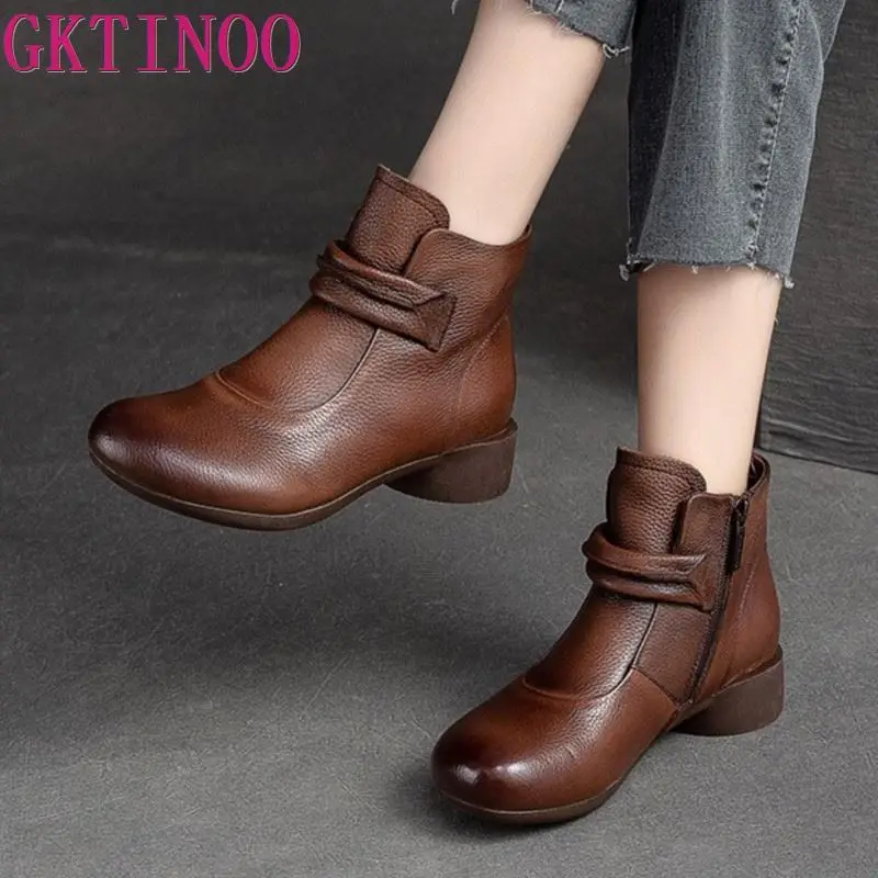 GKTINOO Stivali da donna 3 cm in vera pelle di mucca naturale confortevole primavera autunno stivaletti a metà polpaccio mocassini mocassini