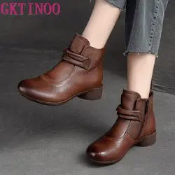 GKTINOO Woman Boots 3cm Cow Genuine Leather Natural Comfy Spring Autumn Ankle Flats Mid Calf Booties Moccasins Loafer Soft Shoes