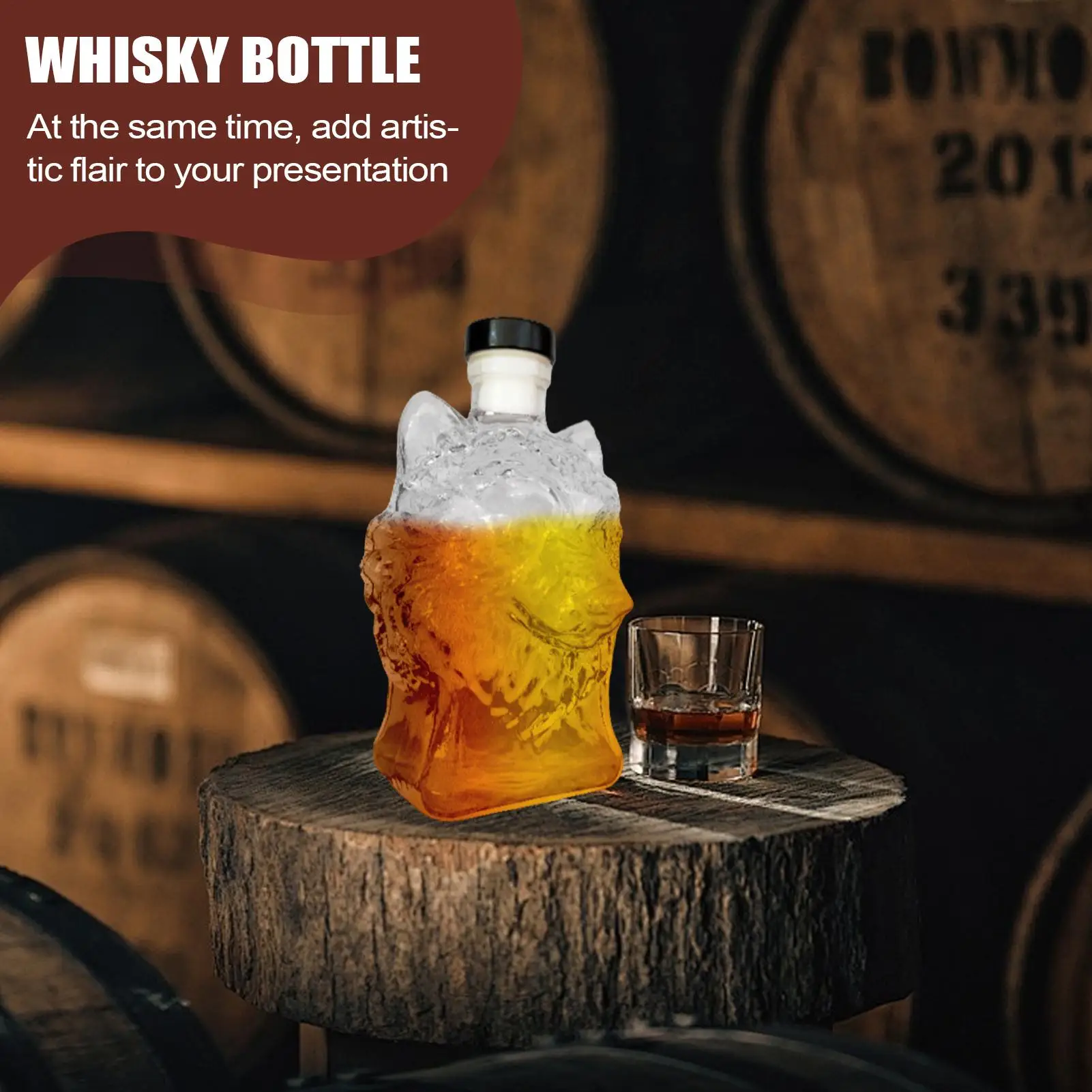 

Whiskey Bottle Glass Liquor Decanter Bottle 350ml Wolf-Head Profile Spirit Bar Tool Drink Container For Father Men Husband Dad