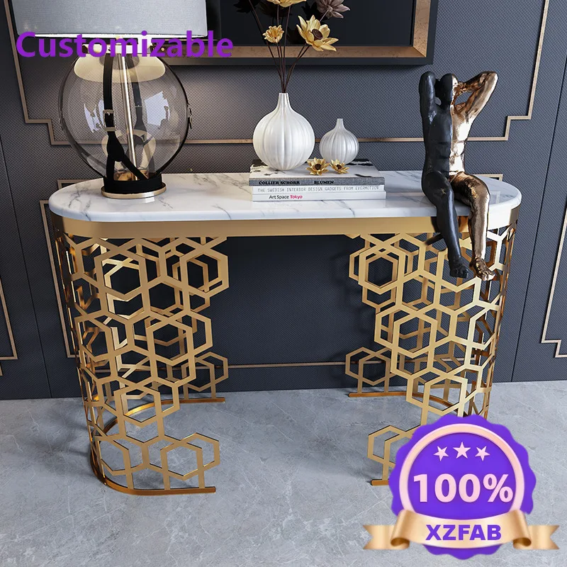 Factory Direct 2026 Light luxury entrance table Nordic style corridor end cabinet Metal marble entrance ta ble table Narrow side
