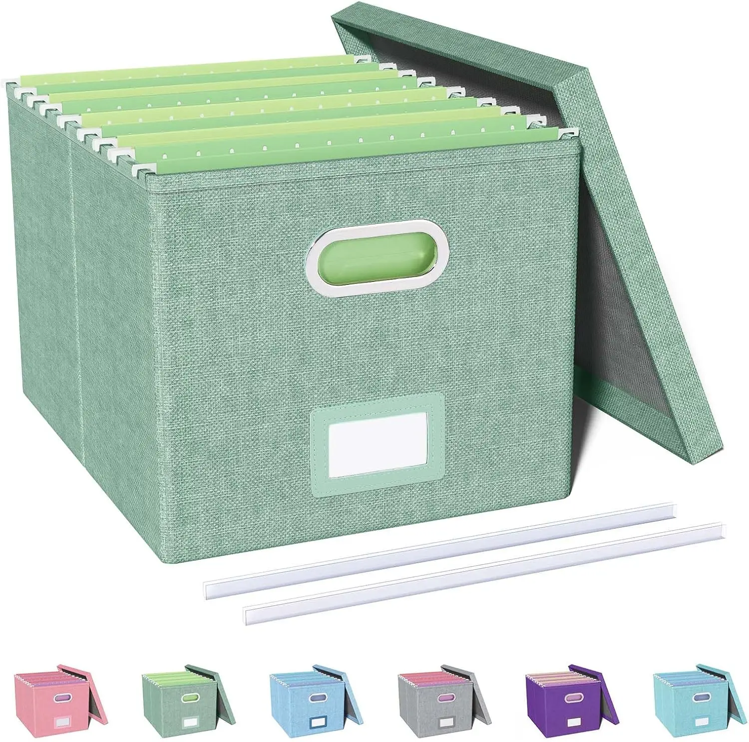 

File Organizer Box with Lid for Letter Size Folders, Portable Storage Bin for Office Desk, Home Decor, 1 Pack Green