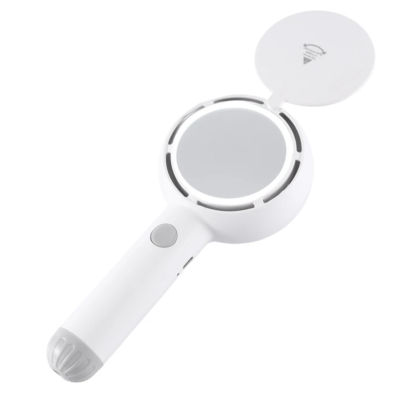Ventilador de mano Star Compass, ventilador recargable con batería con luz LED, espejo de maquillaje, ventilador sin aspas, ventilador de 3 velocidades