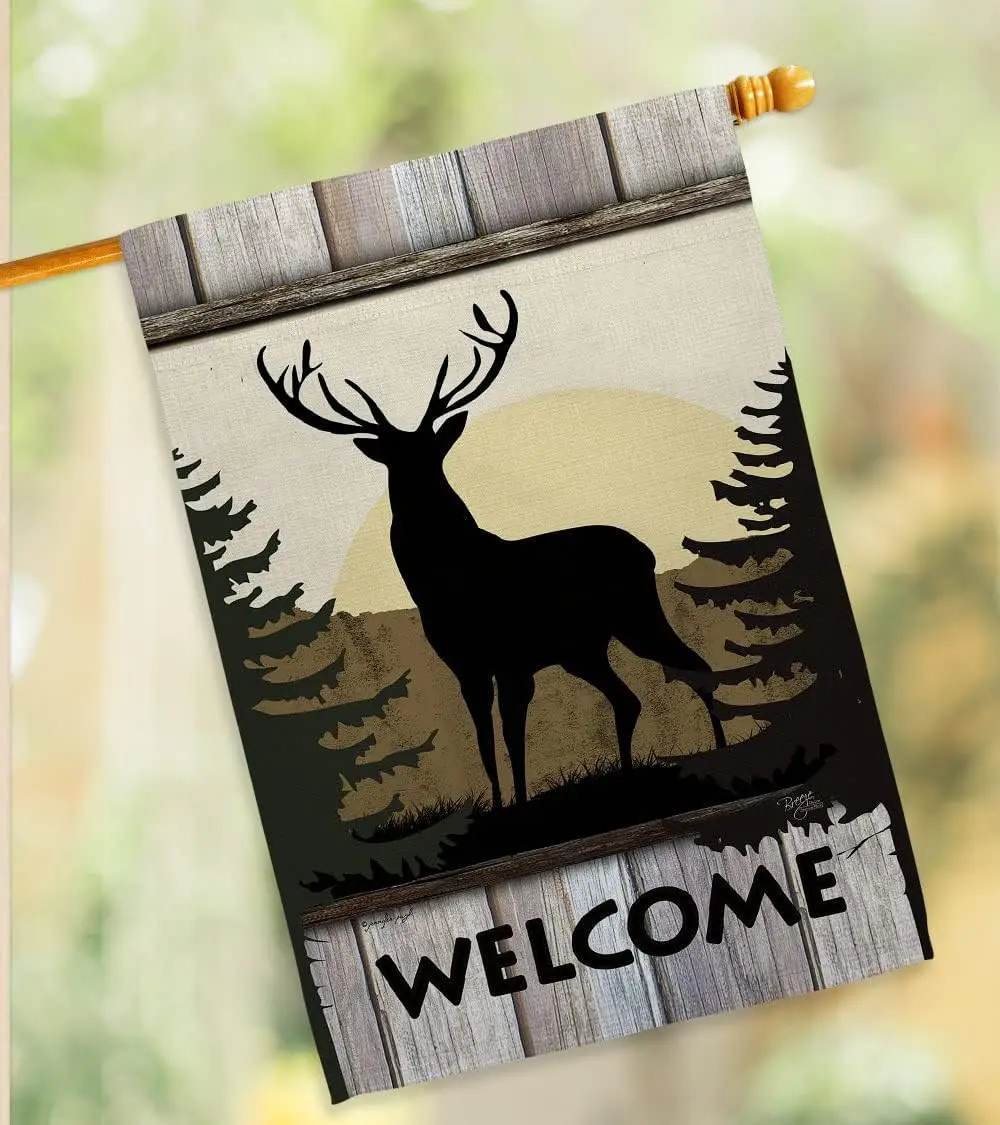 Breeze Decor Welcome Deer Nature Wildlife Decorative Vertical Garden Flag, 28