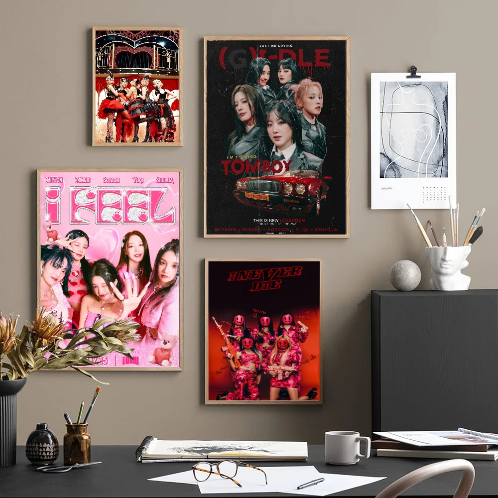 Kpop (G)I-DLE New Album Nxde Music Singer Classic Vintage Posters Decoracion Painting Wall Art White Kraft Paper Kawaii Room