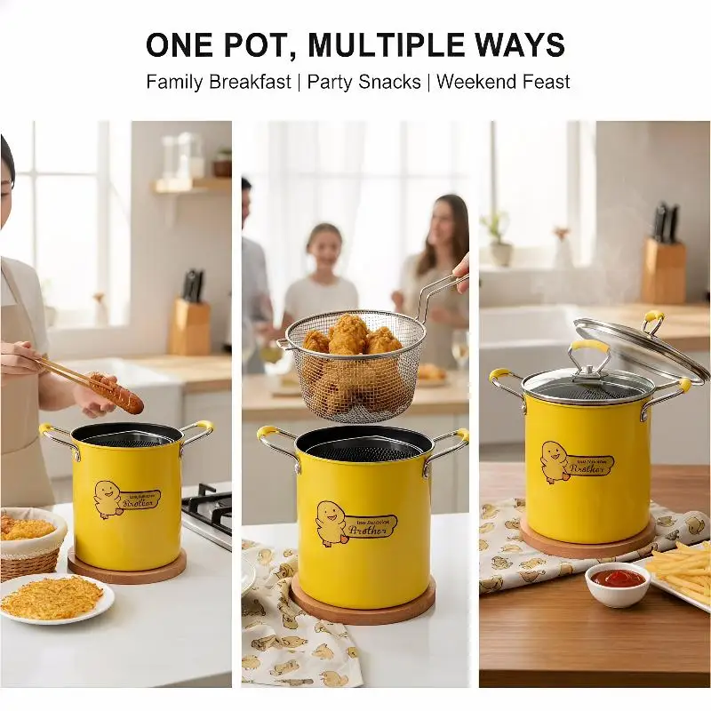 304 Stainless Steel Deep Fryer Pot With Oil Filter Removable Silicone Handle For Crisp  And Chicken Frying In Modern Kitchens