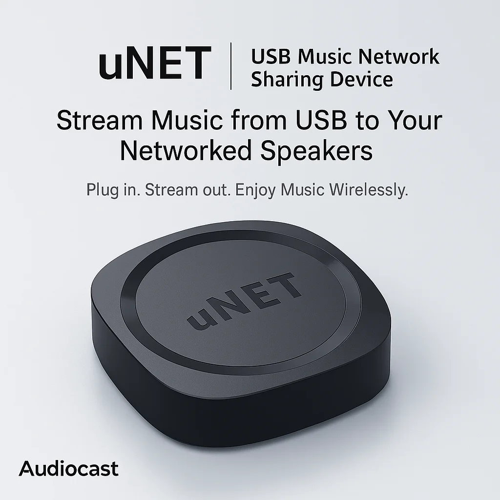 uNET USB Music Sharing Device Audio Streamer Supports UPnP Speakers, LAN Connection, USB Playback, App Control